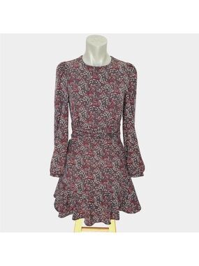 H&M Floral Puff Sleeve Dress Grey/Red/Cream Size XS EUC
